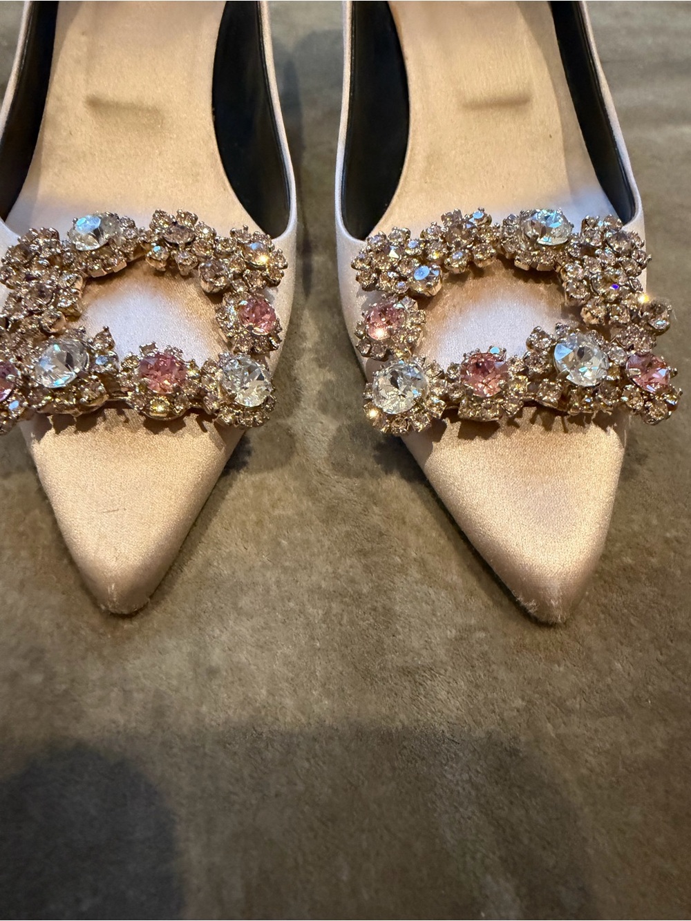 Roger Vivier Pink Satin Pointed-Toe Pumps with Crystal Buckles - Picture 2 of 6